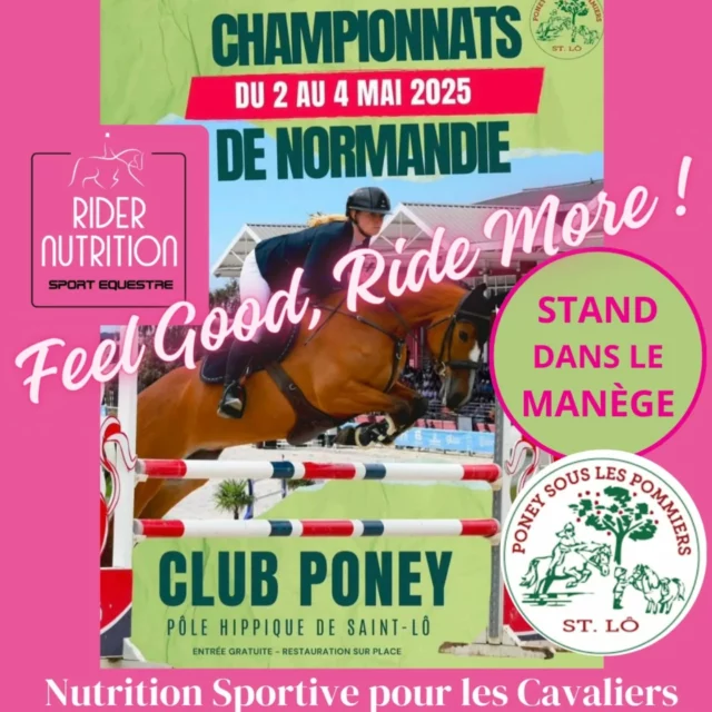 Nous sommes contents d'etre présents pour la première fois @poneyssouslespommiers du 2 au 4 mai - Notre stand sera situé dans le manège. 🙌🩷

Venez-nous retrouver sur place ! 🥤

Nutrition Sportive pour les cavaliers. 
Laissez-nous vous aider à préparer vos concours prévus ( printemps - éte )🌞🏇 avec notre sélection de Nutrition Sportive spécialement sélectionnée et adaptée pour les cavaliers de tout âge. 

✨️Hydratation -✨️ Anti-Stress - ✨️ Énergie - ✨️ Récupération - ✨️ Prévention des blessures... ....

-🥤Conseils gratuits sur place.
- 🫶 Dégustation gratuite 

Feel Good, Ride More ! 🩷

#nutritionsportive 
#ridernutrition 
#hydratation 
#energy 
#recuperation 
#bienetrecavalier