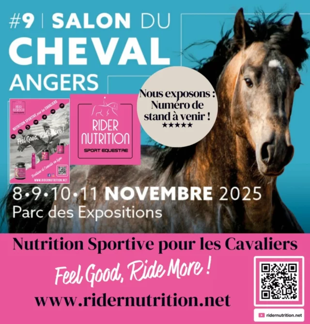 Nous exposons @salon.cheval.angers !🥤
Numéro de stand à communiquer ... 

Cette année nous sommes encore plus grand avec un stand de 16m2 💪😉

#ridernutrition #bienetrecavalier #nutritionsportive ##riderperformance