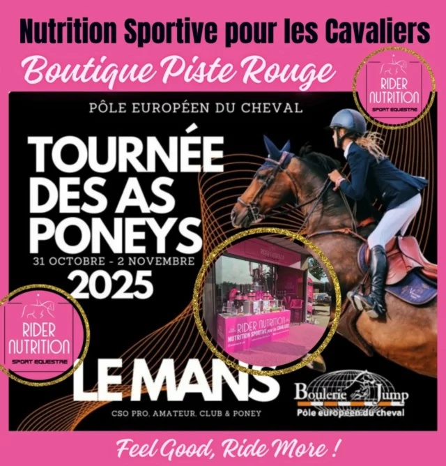 Boutique @ridernutrition ouverte 'piste rouge' pendant le concours TDA du 31 octobre au 2 novembre. 💯

Nutrition Sportive pour les cavaliers. 🥤👍

Horaires d'ouverture: 9h a 17h30 🕑

✨️ Un grand choix de nos produits et accessoires en vente.

👍 Conseils et degustations gratuits.

🏇 Ameliorer votre performance, confort et recuperation a cheval ! 

#nutritionsportive
#ridernutrition #nutritionsportivepourlescavaliers 
#energie #hydratation #recuperation #antistress
