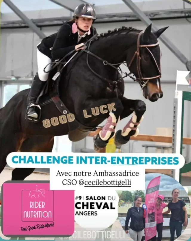 Bonne chance à notre Ambassadrice🍀👑 @cecilebottigelli qui va nous répresenter @ridernutrition au Challenge Inter-Entreprise en rose💗 @salon.cheval.angers - epreuve  puissance ! 🏇🚀

A trés vite au salon - stand Hall C 428. 💫 et un grand merci encore @cecilebottigelli et sa jument. 💯👑

#puissance #salonduchevalangers #ridernutritionchallenge #ridernutrition 
#feelgoodridemore #bienetrecavalier #nutritionsportive