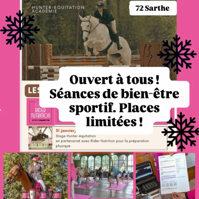 Ouvert à tous ! ✨️ Rejoignez-nous pour un moment de bien-être sportif après l'entraînement Hunter @hunterequitationacademie 

Un moment de découverte et de convivialité le 31 janvier, 16h à 18h30 dans un gîte près de @pole_europeen_du_cheval - Animations :

✨️- Séance de Yoga (30mins) : 6€ (si hors Stage Hunter)
✨️ - Bilan Corporel Impédancemètre : 20€
🥤- Conseils et dégustations gratuits. 
🥤 - Sélection de produits et accessoires disponibles - Nutrition Sportive (préparation- performance- récupération- gestion du stress).
🥂 - Apéro

Cet événement a pour thème la nutrition sportive pour les cavaliers, notamment pour la discipline Hunter, mais les personnes d'autres sports / disciplines sont les bienvenus. 🙌

Places limitées, veuillez nous contacter par message ici. Réservations closes le 30 janvier au soir. ‼️