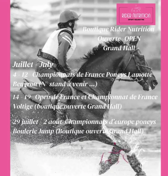 Nos dates pour le mois de juillet ...petit rappel. 😉

🇬🇧
Just a reminder of our July dates. 😉

#ridernutrition
#sportsnutritionforequestrians 
#nutritionsportivepourlescavaliers 
#showdates