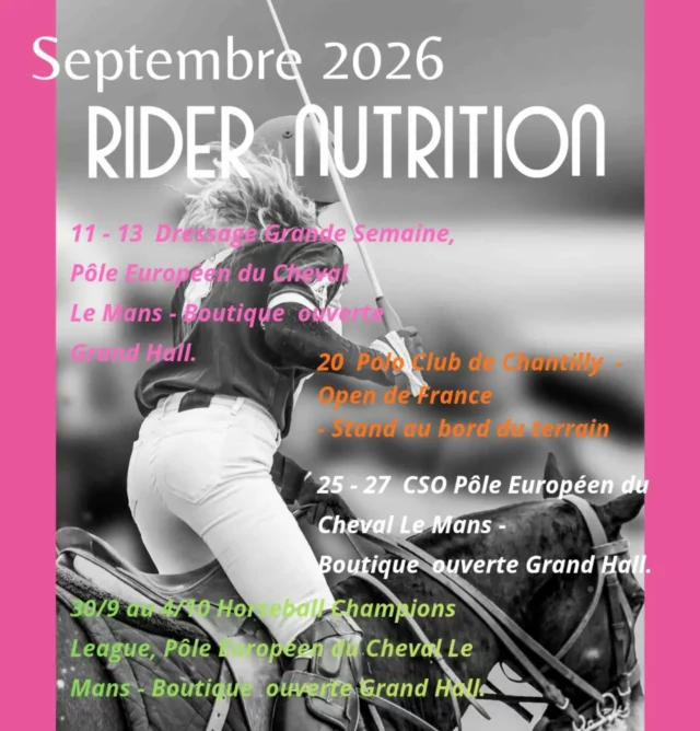 Nos dates et événements pour le mois de septembre @ridernutrition 🏆
Dressage - Polo - CSO - Horseball 

Pour plus d'information lien en bio www.ridernutrition.net (événements)